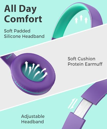 Rockpapa C24 Foldable Kids Headphones with Microphone – Lightweight Wired Audio Solution in Eye-Catching Purple & Green for School, Travel, and Play – Ideal for Young Listeners with Enhanced Compatibility and Superior Portability
