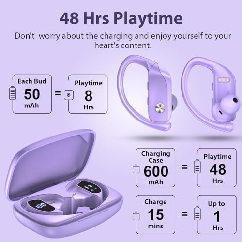 BMANI Bluetooth Wireless Earbuds – 48-Hour Playback Sport Headphones with LED Battery Display, Over-Ear Design & Secure Earhooks, Perfect for Active Lifestyles and Hands-Free Calls, Enhanced Compatibility for Seamless Device Pairing – Ideal for Workouts and Daily Commutes