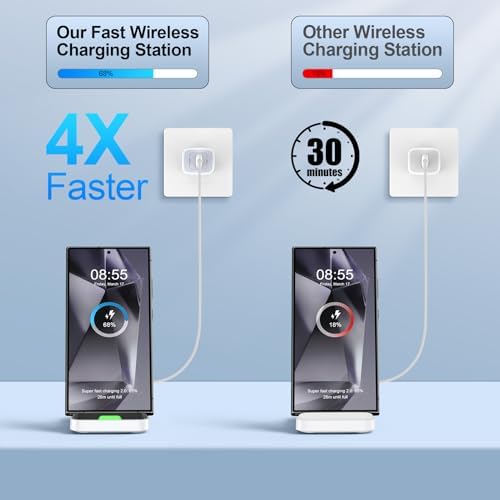 15 W Fast Wireless Charger Stand for Samsung Galaxy S25/S24/S23, i Phone 16/15, Google Pixel 9 Pro – Ultimate Desk Charging Station with Dual Viewing Angles, Quick Charge 3.0 Adapter, and Enhanced Safety Features for All Compatible Devices