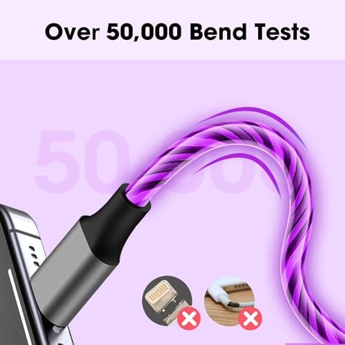 Illuminate Your Charging Routine with the 3.3 ft Light-Up i Phone Charger Cable – MFi Certified LED Charging Cord for i Phone 14/13/12/11/XR/XS/X/8, i Pad, Air Pods, and More – Fast Charging with Vibrant Blue Glow for Enhanced Visibility and Performance
