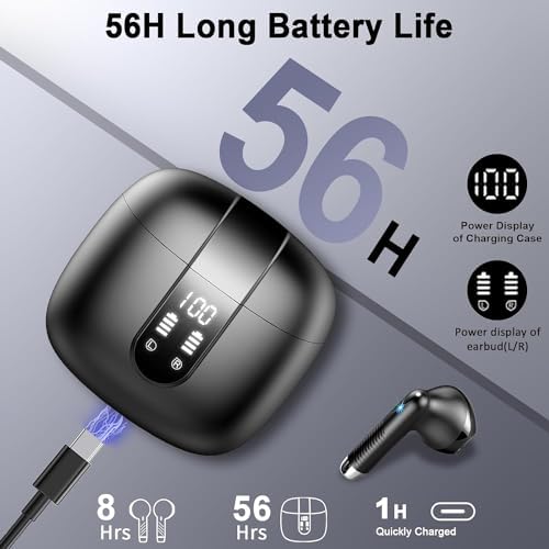 Revolutionary Wireless Earbuds with Bluetooth V5.4: Unmatched 56-Hour Playtime, IP7 Waterproof Protection, and Premium ENC Noise Cancellation for Ultimate Sound Quality – Perfect for Music Enthusiasts and Professionals on the Move