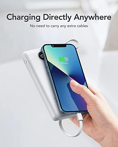 VRURC 10000 m Ah Portable Power Bank with Integrated Cables and LED Battery Indicator – Slim, Lightweight Travel Charger with Dual Input and Five Outputs for Effortless Device Charging – Ideal for Smartphones and Tech Gadgets – Stylish Blue Design (1 Pack) – Ultimate Convenience and Compatibility