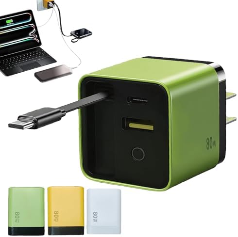 Powerful 80 W 3-in-1 Ga N Fast Charger with Retractable Design, Type C Cable & Dual USB Ports – Multi-Device Charging Solution for Phones & Laptops – Ultimate Portability & Enhanced Compatibility for On-the-Go Efficiency