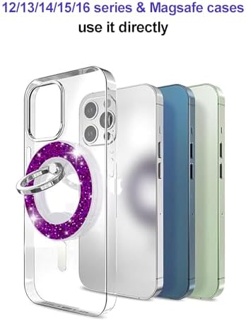 Glittering Magnetic Phone Ring Holder for Mag Safe – Ultra-Strong 2000 g Grip Compatible with i Phone 15, 14, 13, 12 Pro Max, Pro, Plus, Mini – Wireless Charging Friendly with 360° Rotation and 150° Adjustable Kickstand – Stylish Teal Design for Enhanced Functionality and Aesthetic Appeal