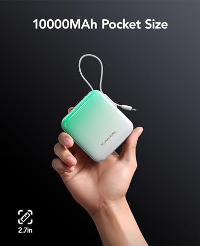 Ultra-Compact 10,000 m Ah Mini Power Bank – Fast Charging 20 W Dual Device Charger with Built-In Cables for i Phone, Samsung, Google & More – Perfect Travel Companion for On-the-Go Power Needs