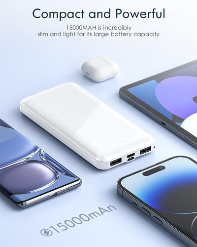 Feeke 15,000 m Ah Dual USB Portable Charger – High-Speed Power Bank with 5 V/3.1 A Output for Rapid Device Charging – Ideal for Smartphones, Tablets, and USB Gadgets – Sleek Black Design for Effortless Portability and Enhanced Device Compatibility