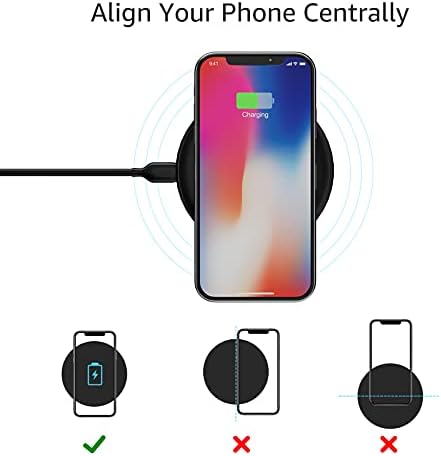 Streamlined 15 W Qi-Certified Wireless Charging Pad by Amazon Basics for i Phone & Samsung – Ultra-Fast Charging, Case-Friendly with Non-Slip Surface, Elegant Black Finish, Includes USB Cable for Effortless Setup and Stability at Home or Office