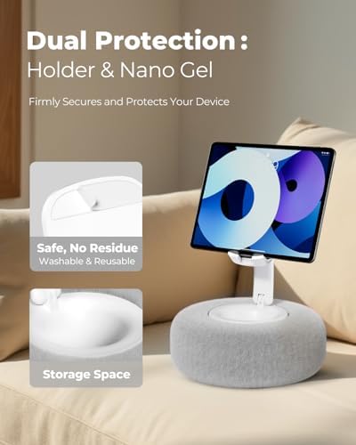 Phone Stand with Pillow, Adjustable iPhone Stand with Anti-Slip Strips, Fuzzy Tablet Holder- Compatible with 4″-7″ Devices, Including iPhone, iPad, Kindle, and Android (Pink) – Enhanced Compatibility and Speed