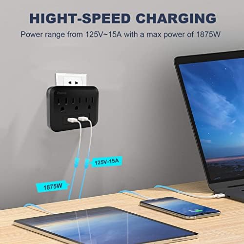 ZHOORQI 6-Outlet Multi Plug Extender with USB-C Fast Charging – Compact Surge Protector for Home, Office & Travel – Versatile Wall Charger with Enhanced Safety Features and Sleek Design for Effortless Device Connectivity