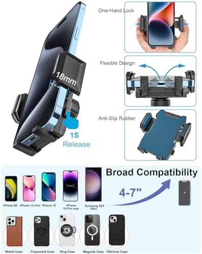 Cigarette Lighter Dual USB Fast Charging Phone Mount – 360° Adjustable Arm Car Holder for All Smartphones, Seamlessly Connect and Navigate with Enhanced Compatibility for i Phone 16/15/14/13/12/11 & Android Devices – Ultimate Road Convenience and Safety