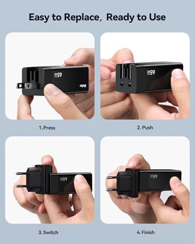 Ruko PD65 W Ga N Fast Charger – Ultra-Compact 3-Port USB-C Wall Adapter for Rapid Charging of i Phone 16/15, Mac Book Pro/Air, Galaxy S24, Pixel & More – Travel-Ready Foldable Design with Universal Compatibility for All Devices, Enhanced Efficiency for On-the-Go Power Needs
