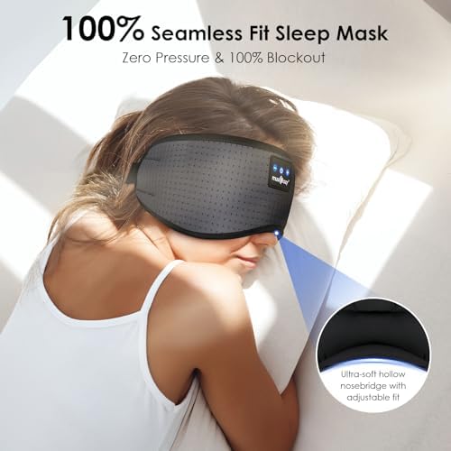 Transform Your Sleep Experience with the MUSICOZY Bluetooth Sleep Mask – Premium Wireless Eye Cover Featuring Built-In Earbuds for Ultimate Comfort, Perfect for Side Sleepers, Office Relaxation, and Travel – Advanced Bluetooth 5.4 Connectivity for Effortless Pairing and High-Quality Sound, Ideal Tech Gift for Anyone Seeking Restful Slumber.