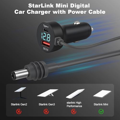 3-in-1 Starlink Mini Car Charger – Advanced DC Power Cable with PD 36 W & QC 3.0 Fast Charging, LED Voltage Indicator, 12 V-24 V Vehicle Power Adapter for Cars, RVs, and Trucks – Ultimate Compatibility for On-the-Go Connectivity
