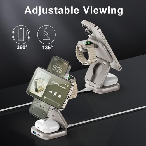 Revolutionize Your Charging Experience with AC Island 5-in-1 Portable Travel Wireless Charger – Fast 15 W Magnetic Stand for i Phone 16/15/14/13, Apple Watch & Air Pods, Includes 35 W Adapter, Ideal for On-the-Go Lifestyle and Enhanced Compatibility