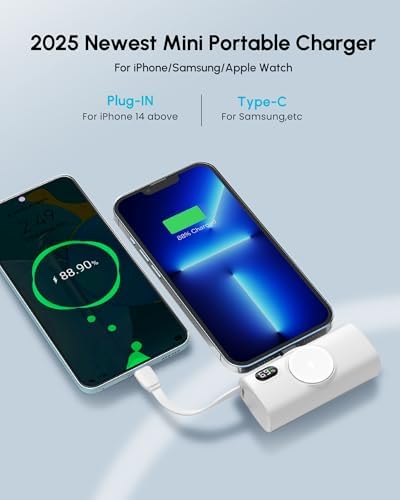 Compact Blue Power Bank for i Phone – 5000 m Ah Fast Charging Mini External Battery with USB Type C Cable – Sleek, Lightweight Design for i Phone 14/13/12/15 Pro Max and More – Essential Travel Charger for On-the-Go Power Solutions