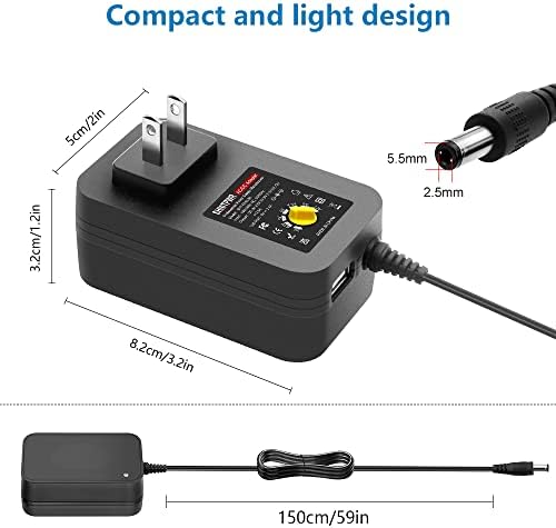 Versatile 30 W SHNITPWR Adjustable AC/DC Power Adapter with USB Output – Multi-Tip Power Supply for Universal Device Compatibility, Featuring 14 Interchangeable Tips and 3 V-12 V Voltage Range for Efficient Charging and Enhanced Device Longevity
