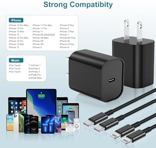 MFi Certified 20 W USB-C to Lightning Fast Charger for i Phone 14/13/12 – 6 FT Durable Cable & Power Delivery Block in Stylish Blue – Ultimate Solution for Rapid Charging of All Apple Devices Including i Pad Pro, XS, XR, 8 Plus – Optimized for Reliability and Speed