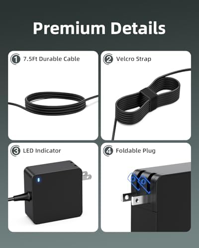 Lenovo Laptop Charger – Universal Compatibility for Ideapad, Flex, V Series | 65 W & 45 W Power Adapter with UL Safety Certification | Foldable Plug & Charging Indicator | Enhanced Durability & Speed for All Round Connector Models