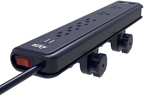 KMC 6-Outlet Surge Protector Power Strip with 7-Foot Clamp Mount Cord and 2-Port USB Charging Station – Ultimate Workspace Organizer for Home and Office with Enhanced Device Safety and Fast Charging Capabilities