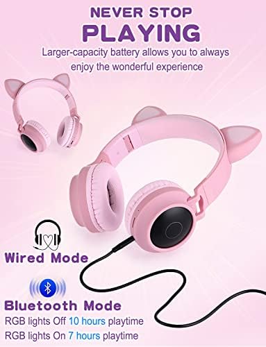 Vibrant Cat Ear Wireless Bluetooth Headphones for Kids and Teens – Fun LED Light-Up Design, Foldable Portability for Travel and Gaming – Superior Comfort for Long Listening Sessions on i Pads and Smartphones (Purple)