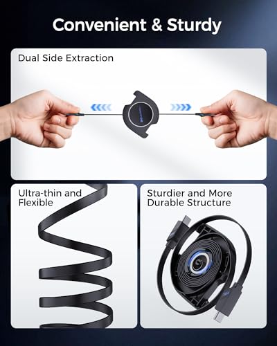 Retractable USB C Cable 2-Pack – 2.8 ft Fast Charging & Data Transfer Up to 60 W for i Phone 16/15 and Galaxy S24 – Compact, Tangle-Free Design with Seamless Compatibility for Apple Car Play & Android Auto