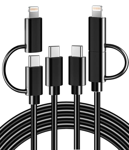 Elevate Your Charging Game: 2 Pack 6.6 FT 2-in-1 USB C to Lightning & USB C Charger Cable for Fast, Versatile Power Delivery – Perfectly Compatible with i Phone 15, 14, 13, 12, 11 Pro Max Mini, i Pad, i Pod, Samsung & Google Devices – Durable, Long-Lasting Design in Sleek Black Finish