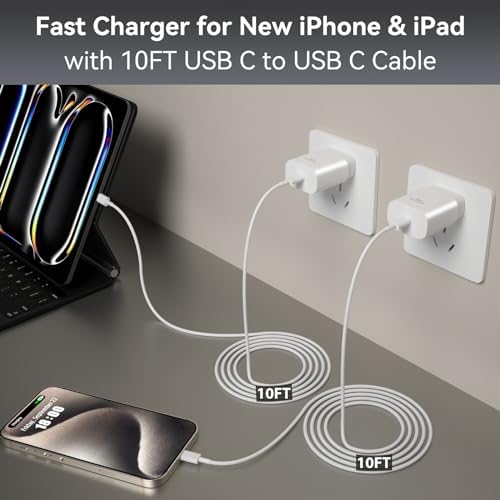30 W USB-C Fast Charging Wall Charger with 10 FT Type C Cable – Ultimate Power Solution for i Phone 16 Pro Max, i Pad Pro/Air, Galaxy S25/S24 – Superior Speed, Versatile Compatibility & Long-Lasting Durability for All Your Charging Needs