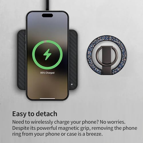 Glitter Silver Magnetic Phone Ring Stand – Ultra-Thin, 360-Degree Rotating Grip for i Phone 16/15/14/13/12 – Stylish Finger Loop Holder Enhancing Usability and Drop Protection