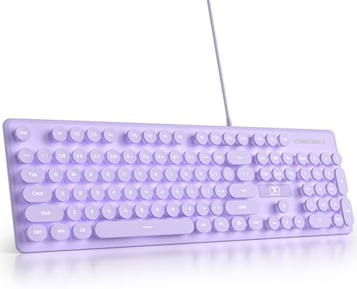 Elevate Your Workspace with the Fogruaden Retro Typewriter Keyboard – Stylish Full-Size USB Design, 104 Round Keys, and White LED Backlighting for Effortless Night Use, Ergonomic & Silent Membrane Keys Perfect for Windows PC and Laptops, Ideal for Writers and Gamers Seeking a Unique Vintage Touch
