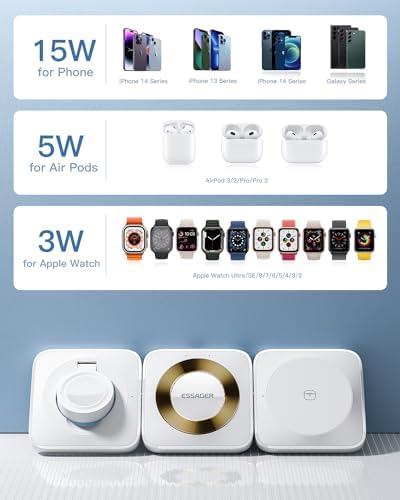 Magnetic 3-in-1 Detachable Wireless Charging Station for Apple Devices – Fast Charging Solution for i Phone 15/14/13/12, Air Pods Pro/2/3, and Apple Watch – Space-Saving, Portable Design for Effortless Device Management