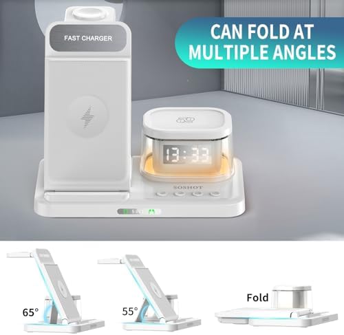 Elevate Your Charging Game: 5-in-1 Foldable Wireless Fast Charger with Integrated Night Light & Transparent Clock for Apple Devices – Ideal for i Phone 16/15/14/13/12/11 Pro Max, Apple Watch, and Air Pods – Sleek Green Design for Ultimate Portability and Style