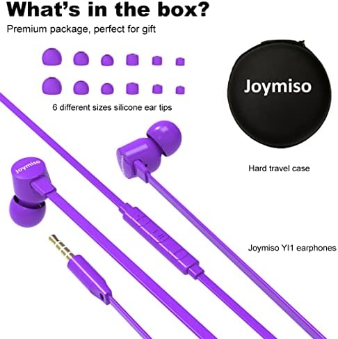 Joymiso Tangle-Free Earbuds for Small Ears – Lightweight In-Ear Headphones with Mic & Volume Control for Kids and Women – Stylish Blue Wired Earbuds with Comfortable Fit & Tangle-Free Flat Cable for Effortless Listening on Cell Phones & Laptops