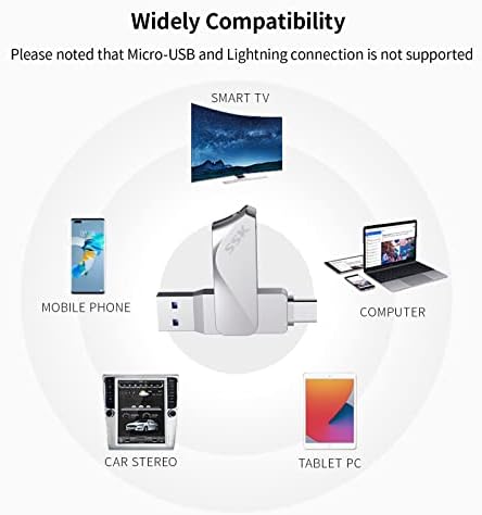 SSK 256 GB USB C Flash Drive – Versatile 2-in-1 OTG Memory Stick for Android, Mac, and Laptops – High-Speed USB 3.2 with Up to 200 MB/s Transfer Rate – Compact and Durable Thumb Drive for Effortless File Sharing and Storage