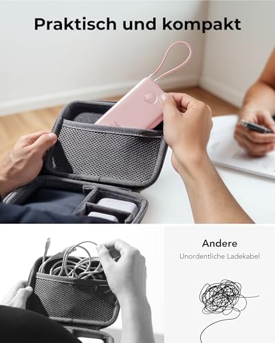 Slim Pink Portable Charger 10000 m Ah – USB-C Power Bank with Built-in Cable & LED Display for Fast Charging – Travel-Friendly Battery Pack Compatible with i Phone 16, 15, Samsung S24, S23 – Ultimate Convenience & Style