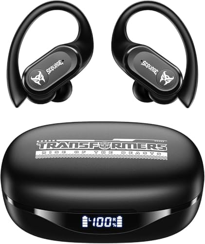 Transformers Pro Scourge Bluetooth 5.4 Earbuds – 65-Hour Playtime, IPX5 Waterproof, Deep Bass Sound, Secure Sports Earhooks, LED Battery Indicator, Versatile Device Compatibility for Unparalleled Audio Performance