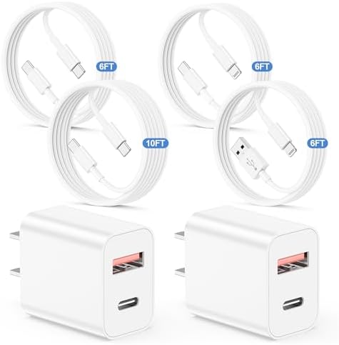 Ultra-Fast 40 W Dual-Port USB-C Charger with 4 Premium 6 FT Cables | Perfect for i Phone 16/15 Pro Max, i Pad Pro & Samsung S24 | Compact, Travel-Ready Design for Effortless Charging | Experience Rapid Power Delivery & Versatile Compatibility for All Devices