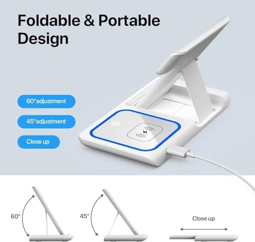 Ultimate 3-in-1 Foldable Wireless Charging Dock for Apple Devices with Built-In LED Night Light – Fast, Compact, and Stylish Charger for i Phone, Apple Watch, and Air Pods – Perfect for Home and Travel – Sleek White Finish for Modern Aesthetics and Organized Spaces