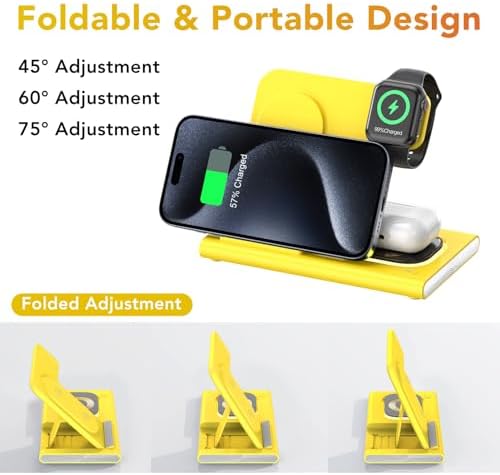 Ultra-Convenient 3-in-1 Foldable Wireless Charging Dock for Apple Devices – Rapid Power-Up Station for i Phone 16/15/14/13/12/11/X/XS, Apple Watch Series 10/9/8/7/Ultra2/Ultra/SE, and Air Pods Pro/2/3/4 – Lightweight Travel Charger with Integrated LED Light for Enhanced Portability and Efficiency