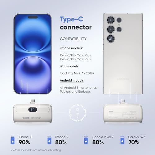 Compact 5000 m Ah Portable Charger for i Phone 15/16 and USB-C Devices – Fast Charging Mini Power Bank in Sleek White – Lightweight On-the-Go Power Bank for Busy Lifestyles – Perfect for Travelers and Professionals