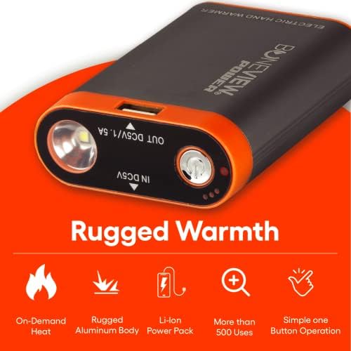 Ultimate Electric Hand Warmer & Power Bank by Bone View – 9900 m Ah Rechargeable Battery with Rapid Heat & Integrated Flashlight – Essential Camping Gadget for Hunters, Fishers & Outdoor Enthusiasts – Lightweight, Durable, Multi-Device Charging Solution