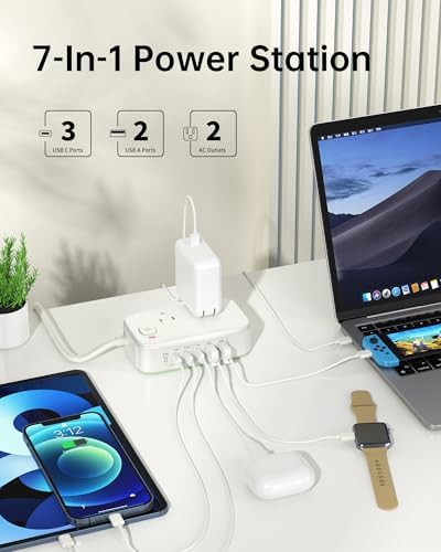 Effortless Power: 65 W USB Charging Station with Surge Protection – 5 FT Flat Extension Cord for Travel, Home, Office & School – Multi-Device Charging Hub for Fast, Safe Energy Delivery – Lightweight & Compact Design for Ultimate Portability