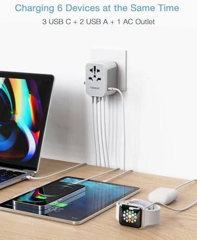 TESSAN 100 W Ga N Travel Adapter with 5 USB Ports – Universal Power Converter for Global Charging in 200+ Countries, Fast Charging Solution for Laptops, Smartphones & Tablets – Compact & Lightweight Design for Effortless Portability