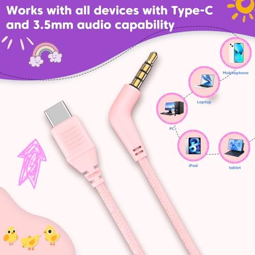 INFURTURE CH5 Kids Headphones – Safe Listening On-Ear Headphones with Volume Limiting Technology for Children, Lightweight and Comfortable Design in Trendy Pink, USB C & 3.5 mm Compatibility for School, Travel, and Home Use – Elevate Your Child’s Audio Experience with Exceptional Sound Quality and Fun