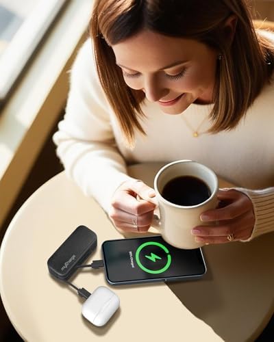 Compact Pink my Charge Power Hub Mini Portable Charger – 3000 m Ah Fast Charging Power Bank with Built-in Lightning & Type C Cables for On-the-Go Charging – Turbo USB C Technology for Enhanced Compatibility and Efficiency