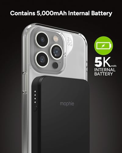 Mophie snap+ Juice Pack Mini with Stand (2023) – 5000 m Ah Magnetic Portable Charger for Mag Safe, Wireless Charging, and Hands-Free Use – Sleek USB-C Power Bank for On-the-Go Convenience and Enhanced Device Compatibility