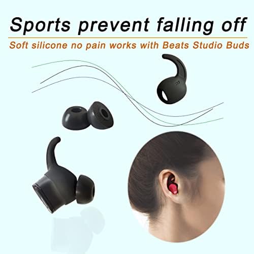 Memory Foam Ear Tips for Beats Studio Buds – Premium Comfort and Enhanced Sound Isolation, Secure Earhooks for Active Lifestyles, Compatible with Studio Buds+ Charging Case, Stylish Black Finish, Perfect Fit for Audiophiles and Fitness Enthusiasts