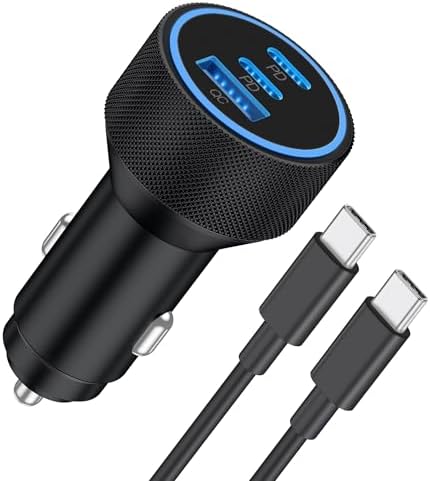 67 W 3-Port USB-C Car Charger for i Phone 15/16 Pro Max – Rapid Charging with Included 3 FT USB-C Cable for i Pad, Air, Pro & Mini – Universal Cigarette Lighter Adapter for On-the-Go Convenience and Enhanced Device Compatibility