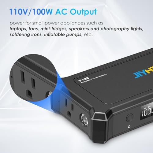 JIYHF High-Capacity Portable Power Bank with AC Outlet – 99.9 Wh / 27000 m Ah Charger for Laptops and Devices, 100 W AC + 65 W PD USB-C + 5521 DC Ports for Seamless Business Travel, Outdoor Adventures, and Emergency Power Solutions – Optimal Compatibility and Rapid Charging Efficiency