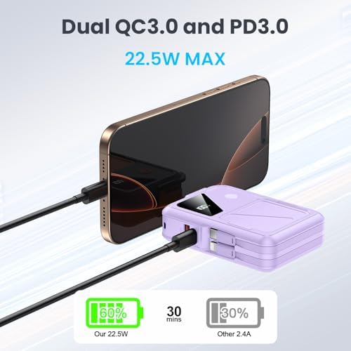 Revolutionary 3-in-1 Magnetic Wireless Power Bank – 10,000 m Ah Capacity with Built-in Cables and AC Plug – 22.5 W Fast Charging for i Phone 15/14/13/12, Apple Watch, and Air Pods – Ultimate Travel Companion for Seamless Device Charging