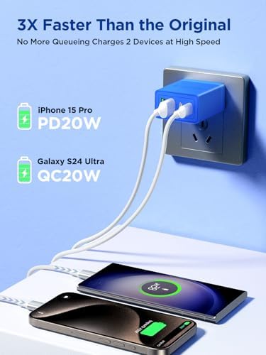 Aioneus 40 W USB C Fast Charging Block – 4-Port Dual PD & QC Wall Charger for i Phone 11-16, i Pad & Samsung Devices – Compact, High-Performance Power Adapter with Enhanced Safety Features for Home & Travel